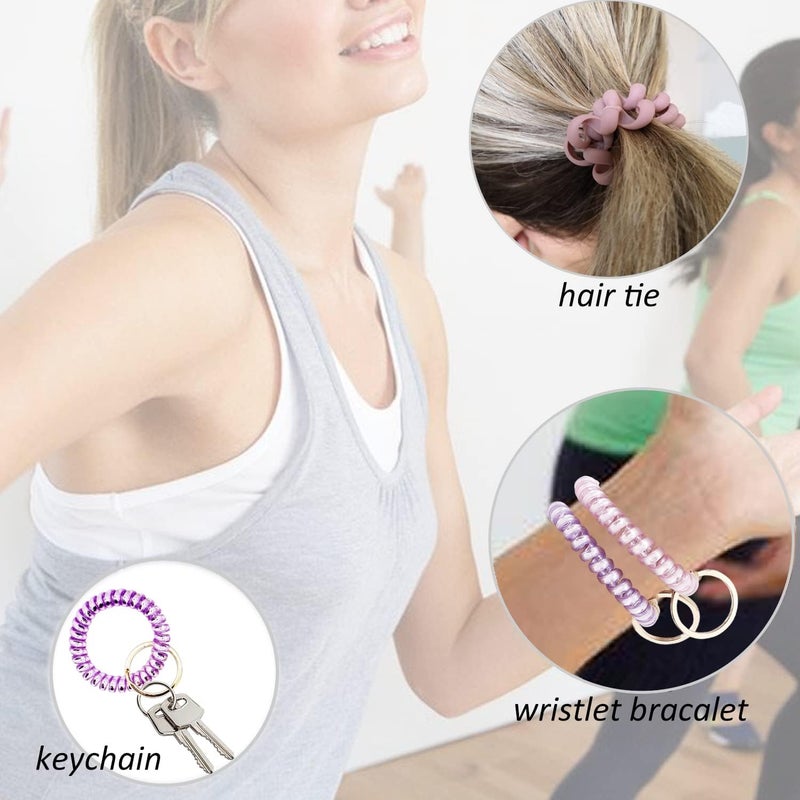 BIHRTC Pack of 6 Key Wristlet Coil Bracelet Spiral Keychain Bracelet Coil Hair Ties Candy Colors Spiral Bracelets Ponytail Holders for Sauna Gym Pool ID Badge Outdoor - Image 3